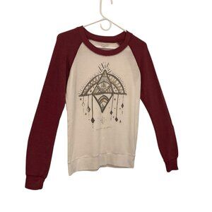 Spiritual Gangster Burgundy/red White yoga Eye crewneck Top Medium Raglan Tee